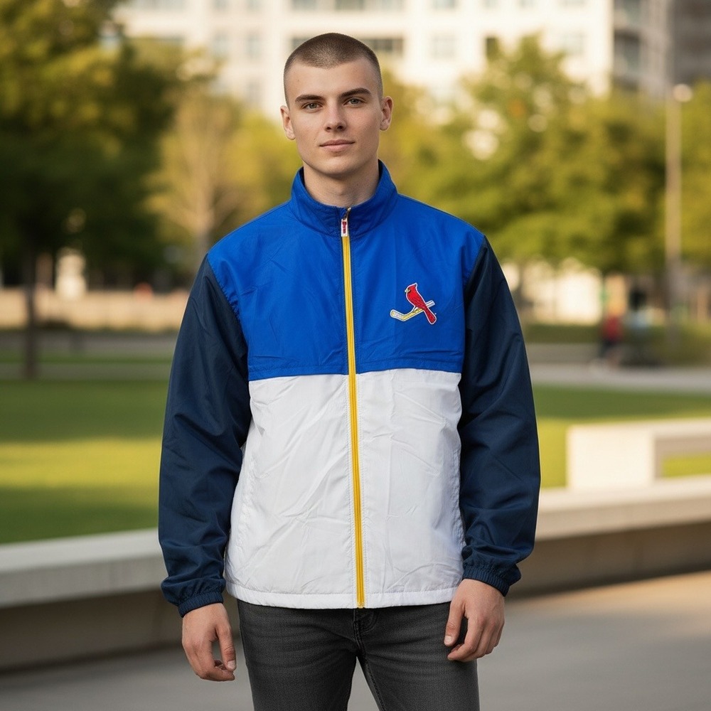 St Louis Cardinals‎ and St Blues Mashup Hockey Baseball Windbreaker Jacket XL